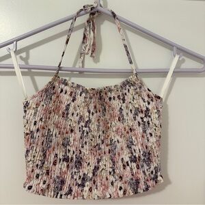 Aritzia Sunday Best Floral Ruched Smocked Halter Crop Top Size XXS Women’s